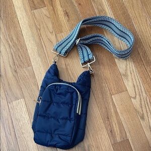 Navy Crossbody Bag with Patterned Strap